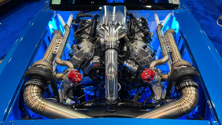 high performance engine bay modifications and aftermarket parts display at SEMA