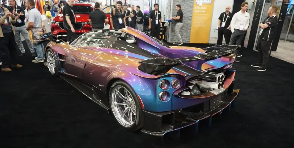 widebody modified supercars with custom paint at SEMA auto show